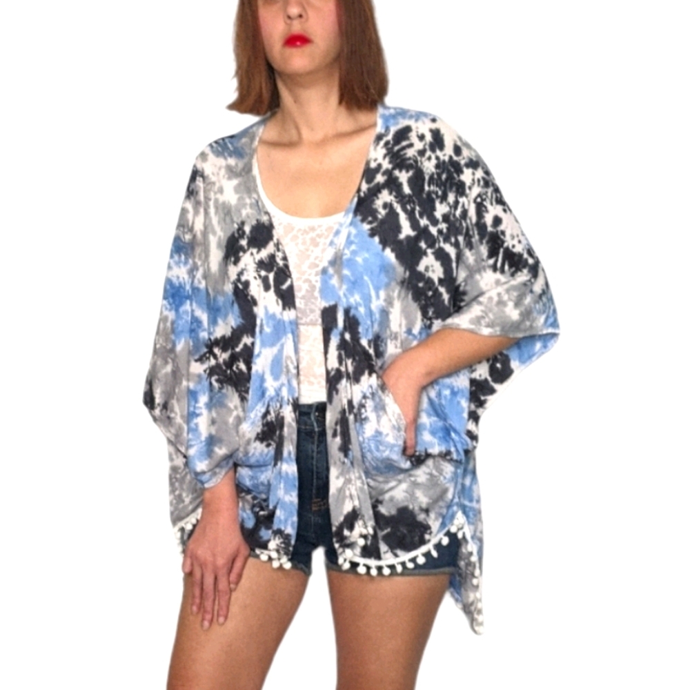 NWT~ TIARE HAWAII Tie-dye Pom Pom Kimono